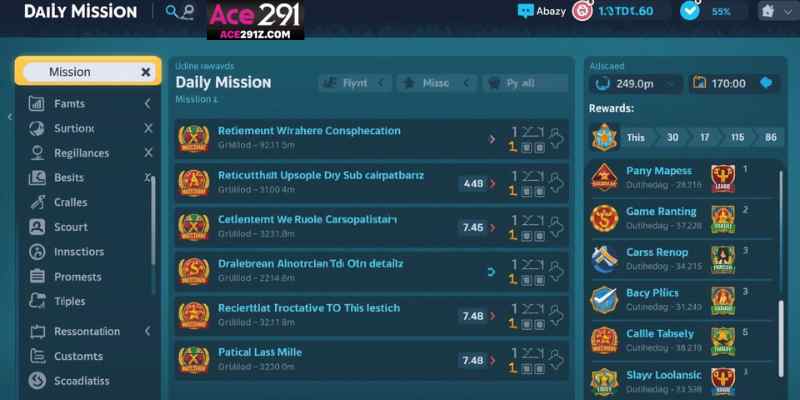 Daily mission dashboard interface showing multiple tasks and rewards