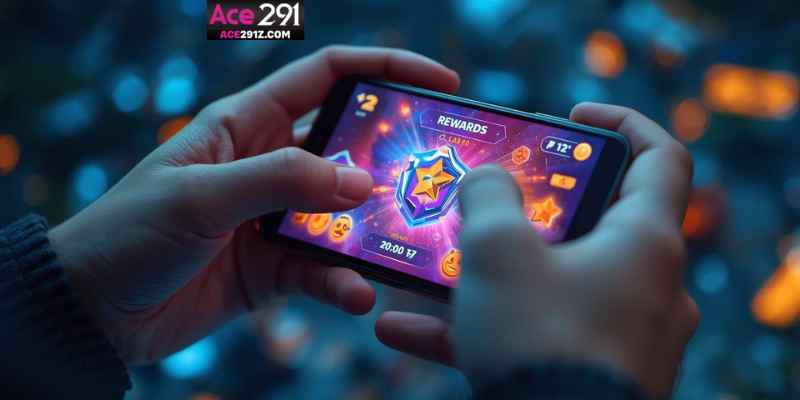 Player interacting with a mobile gaming reward system